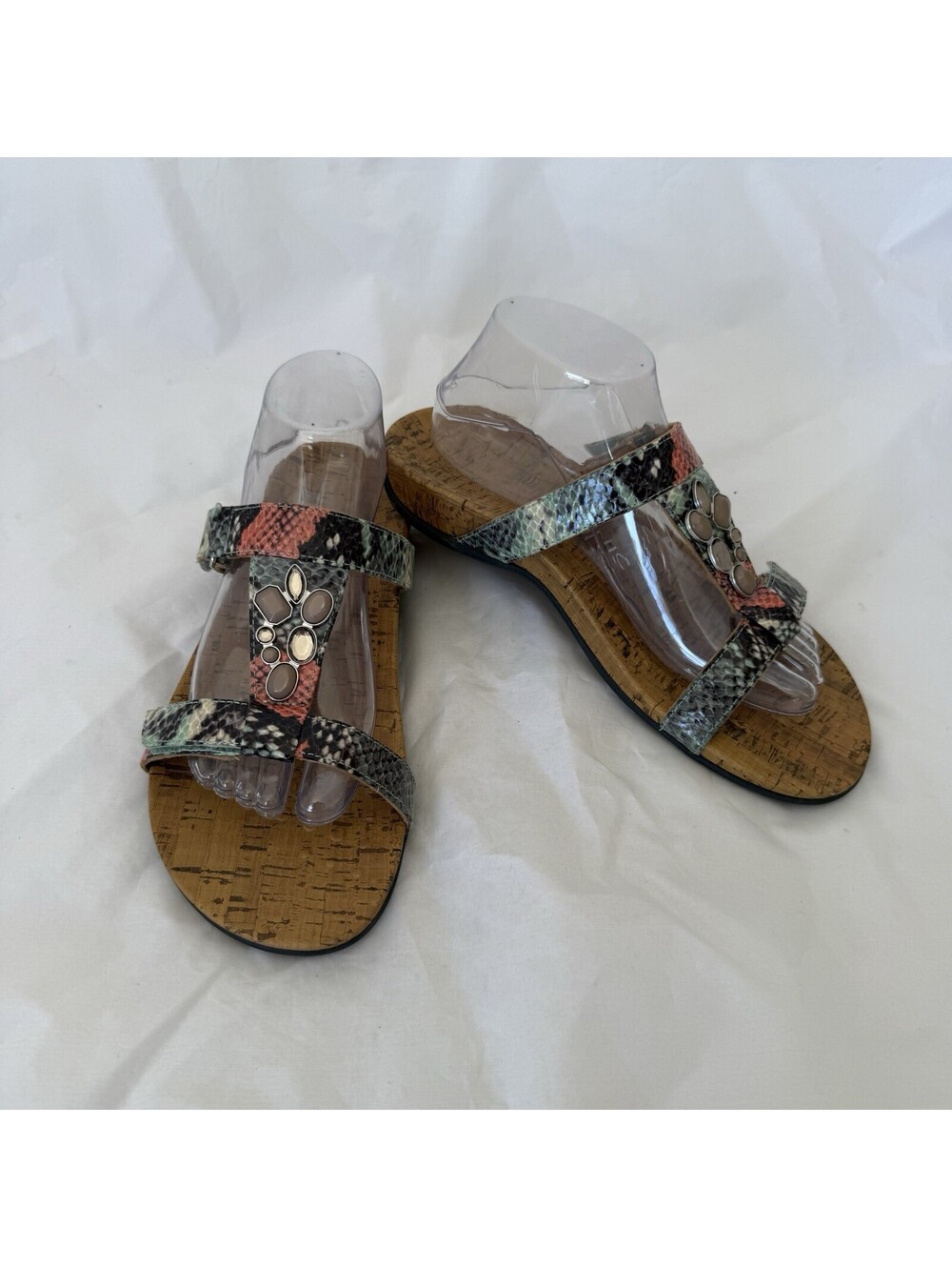 Vionic 342 Viviana Jeweled Slide Sandals Size 9 Wide Faux Leather Snake Print